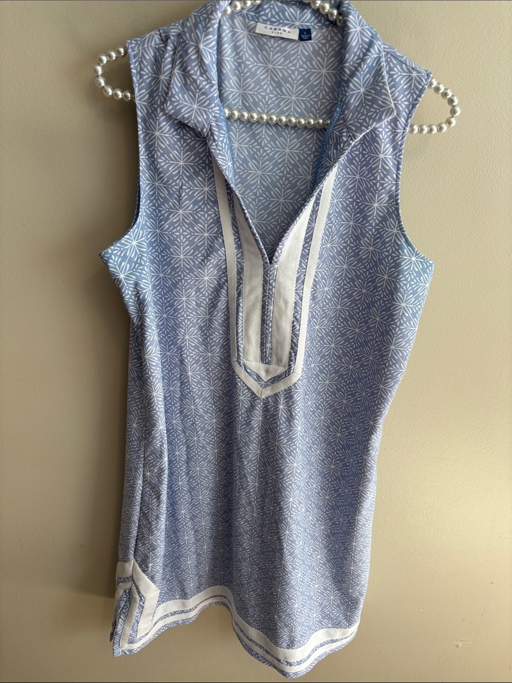 Cabana Life Women Large Blue White Tunic Dress Sleeveless UPF 50+ Resortwear